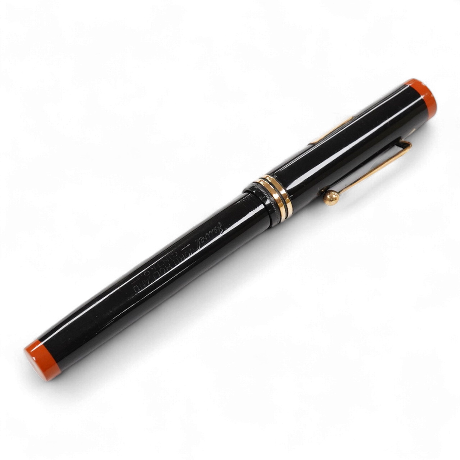 John Holland 'Jewel' fountain pen, lever fill model with gold filled cartouche on back of cap